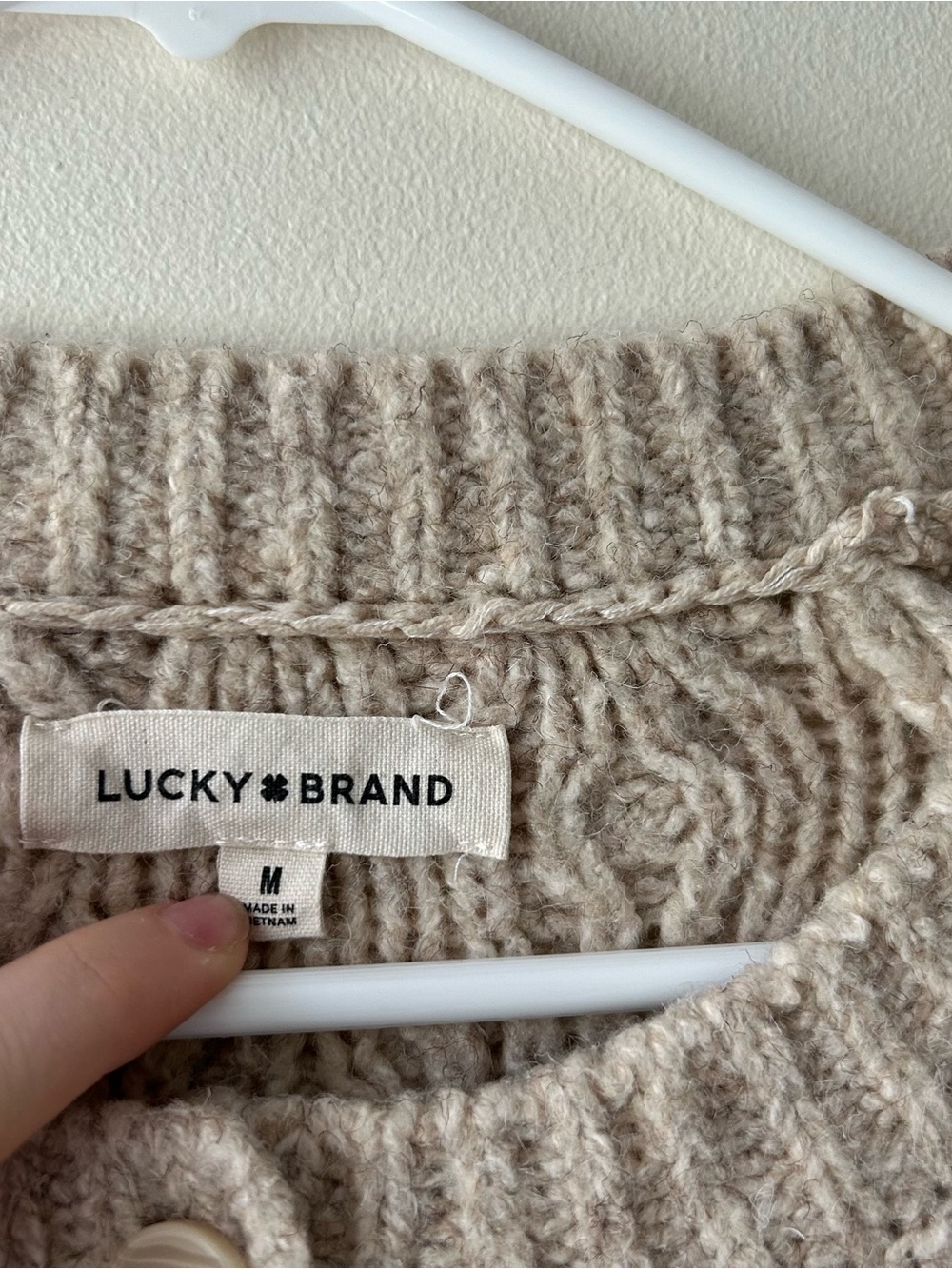 Lucky Brand Cableknit Chunky Cardigan Sweater Heathered Oatmeal Cream M - Picture 2 of 10